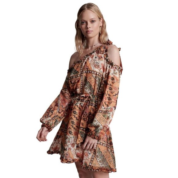 One Teaspoon Dress Orange Paisley One Shoulder Dress - Picture 7 of 15